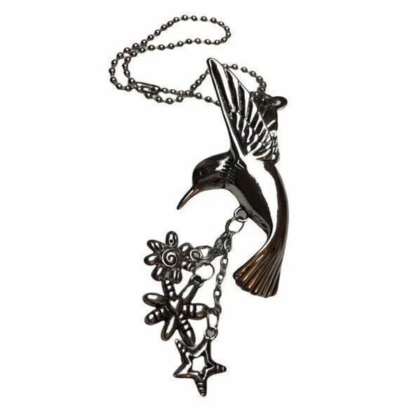 Hummingbird Handbag Charm Silver Tone Dangling Flower Charms - Picture 5 of 5